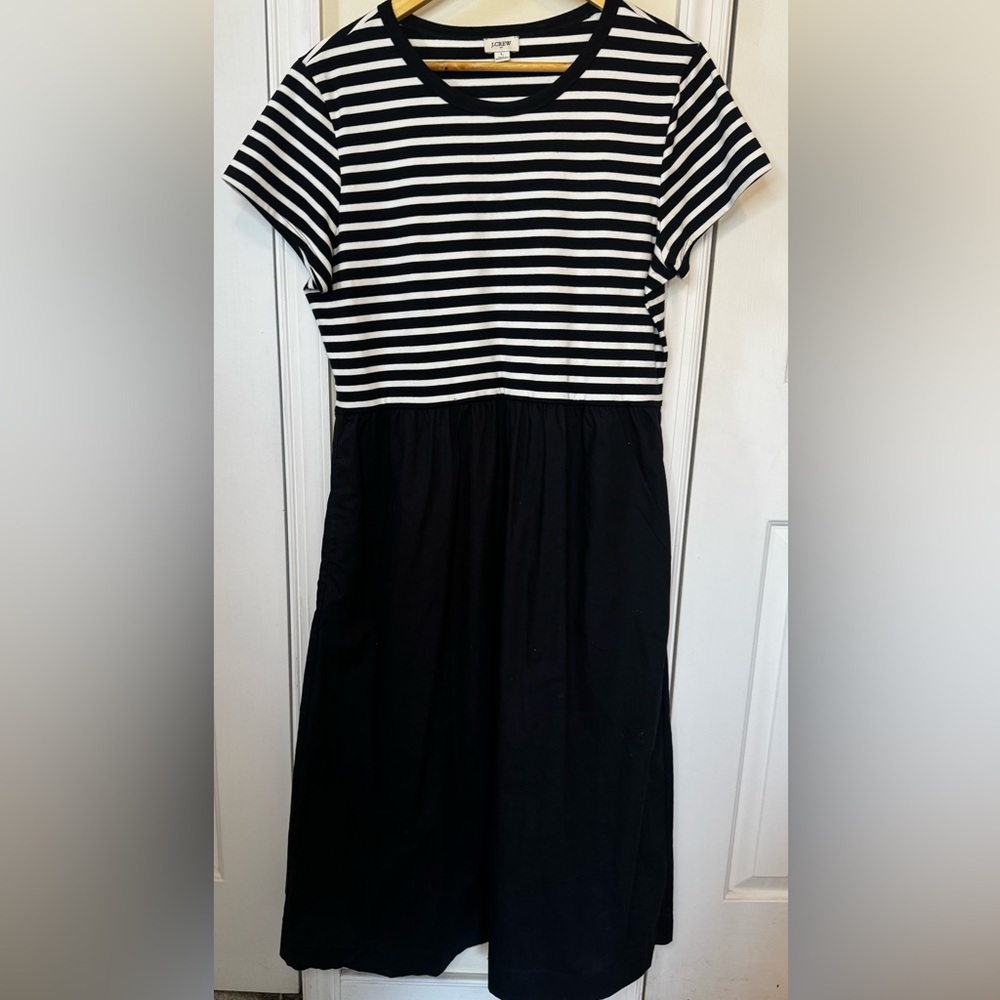 J. Crew Black and White Cotton Womans Striped Dress